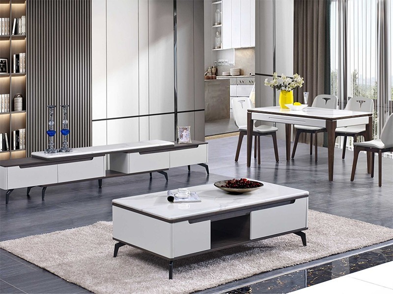 現(xiàn)代休閑系列紫胡桃黑白方正組合客餐廳桌椅